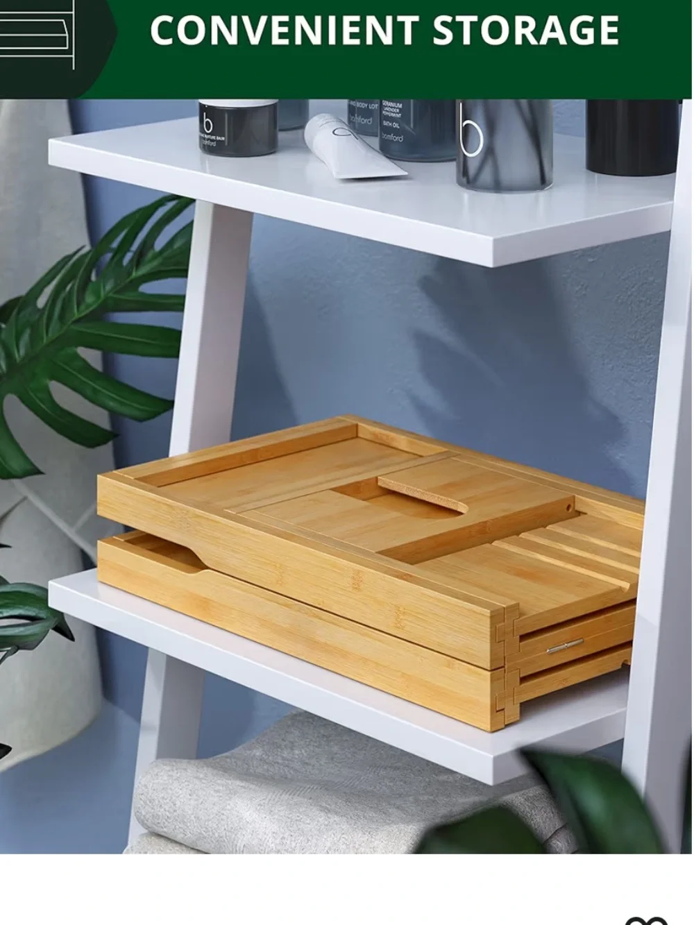 Royal Craft Wood Premium Foldable Bath Tray Caddy- Natural Wood NWOT
